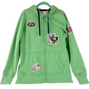 Disney Parks Womens Large Mickey Mouse Univ.iversity Full Zip Green Hoodie
